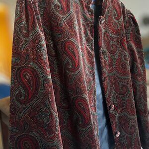 Catherine Stewart Velvet Paisley Blazer Burgundy Vintage Style M